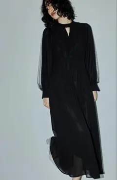nianaブラックシースルーロングドレス