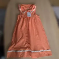 オレンジ色 襟付きノースリーブワンピース 130