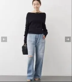 ドゥーズィエムクラス オフショルダー　プルオーバー　ニット　ブラック　スウェット