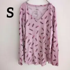 良品✨ SONOMA ソノマ 【S】 長袖 Tシャツ Vネック ピンク 羽柄