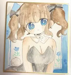 オリジナル　手描きイラスト　アナログミニ色紙　バニーのサムネイル