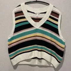 H&M マルチカラー Vネック ニットベスト XL