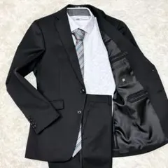 【美品】スーツセレクト セットアップ 無地　ブラック　スーツ　ウール