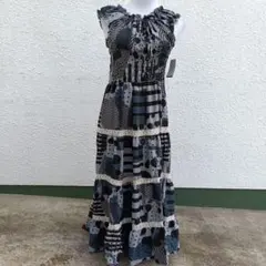 新品未使用　キャミワンピース グレー系 ドット ストライプ　M~Lサイズ