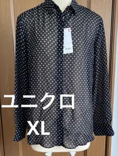 ユニクロ　(未使用品)シフォンプリントブラウス　長袖　ブラック　XL
