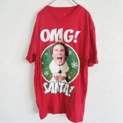 エルフ プリント Ｔシャツ 丸首 半袖 M 赤 綿 クリスマスイベント仕様のサムネイル