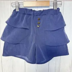 キッズ ショートパンツ フリフリ 紺 スカート風パンツ 110
