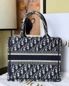 美品・キャンバス スモール トート ハンドバッグ ネイビー アイボリー~~