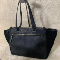 ケイトスペードニューヨーク　トートバッグ　大容量　ブラック　レザー　スエード
