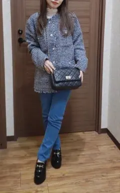 新品　ノーカラーツイードジャケット