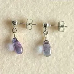 ♥️ファイバーアメジストのチェコドロップシンプルピアス♪