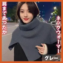 ネックウォーマー　グレー　タートルケープ ニットスヌード つけ襟　暖かい　防寒