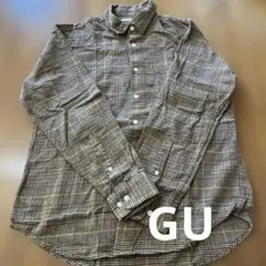 GU チェック柄 長袖シャツ ブラウン M