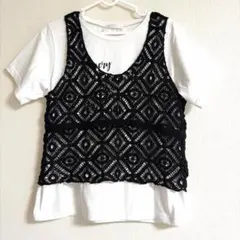 DRESKIP/ドレスキップ　レースビスチェ　プリントTシャツ セット Lサイズのサムネイル