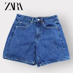 美品ZARAザラハイウエストデニムショートパンツ36 S〜Mインディゴ美脚