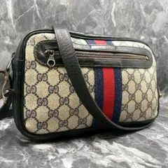 ✨美品✨GUCCI GG シェリーライン ショルダーバッグ ネイビー ロゴレザー