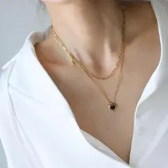 サージカルステンレス　2連　ネックレス　金属アレルギー対応　18Kコーティング