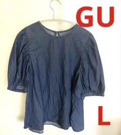 【♡タグ付き未使用品♡】GU デニム パフスリーブ ブラウス ジーユー　半袖　L