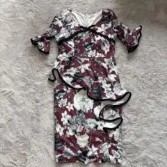 DAZZY ボルドー花柄フリルドレス L