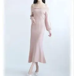 JULIA BOUTIQUE パールストラップマーメイドニットワンピース　ピンクのサムネイル