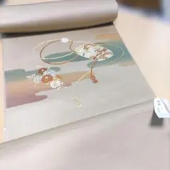 美品 金糸入り綴れ織名古屋帯 遠山 雲取 エ霞 パステル セミフォーマル