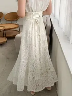 花柄レースバックレースアップマーメイドスカート