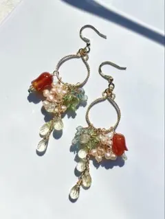 【14kgf】カーネリアン⭐︎チューリップ✴︎ピアス✴︎NO.358