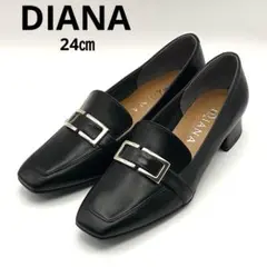 未使用✨ DIANA 【24㎝】スクエアトゥローファー ブラック レザーのサムネイル