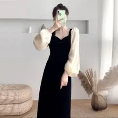 ベロアワンピース　パーティードレス オケージョンドレス　ブラック 結婚式　二次会