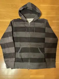 00s　old uniqlo　ボーダー　ジップパーカー　グレー　ダブルジップ
