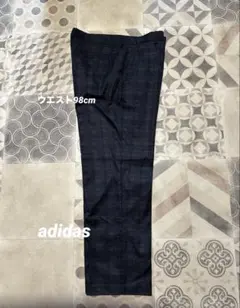 adidasアディダス★黒シャドウチェックパンツ ウエスト98cm 大きいサイズ