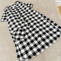 美品マタニティ♥︎西松屋♥︎半袖ワンピギンガムチェック総柄白黒【M】100 前開き