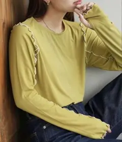 新品☆ディスコート☆あったかソフトリブロングスリーブ☆マスタードイエロー