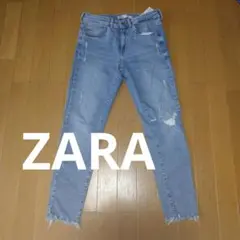 ZARA レディース ブルー 裾カットオフ クラッシュデニム