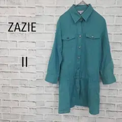 ザジ　ZAZIE シャツワンピース 長袖　チュニック ターコイズ M コットンのサムネイル