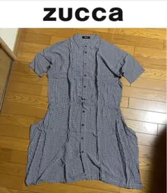 zuccaズッカ シャツワンピース 半袖 ギンガム チェック M 変形 ポケット