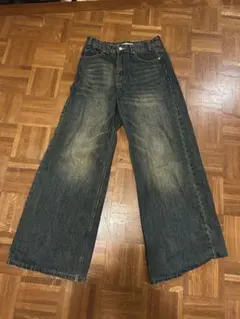 MENES ダークブルー ストレートデニム ワイドレッグ