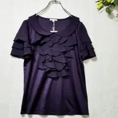 新品タグ付 トゥービーシック（Ⅱ・M）紫系 フリルカットソー 艶素材