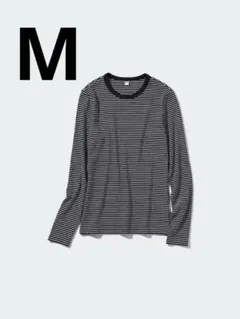 UNIQLO ソフトリブボーダークルーネックT 09 Black Mサイズ