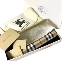 BURBERRY バーバリー 長財布 シルバー ゴールド 二つ折り ノバチェック
