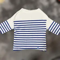 ホワイト/ブルー ストライプ 五分袖Tシャツ