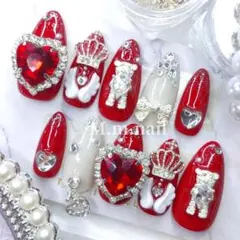 【地雷系】レッド×ハート×ビジュー ネイルチップ｜闇かわ 量産型 推し活 参戦
