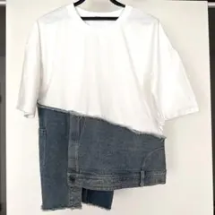Far beu ドッキングTシャツ デニム切替 半袖