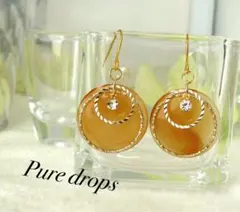 オレンジクリアコインとラインストーンのツインフープピアス ゴールド ハンドメイド