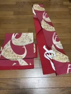 銀糸キラキラ赤地ハート鴛鴦名古屋帯→二部式名古屋帯