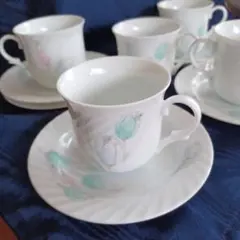 HOYA花柄陶器カップ&ソーサー5客セット