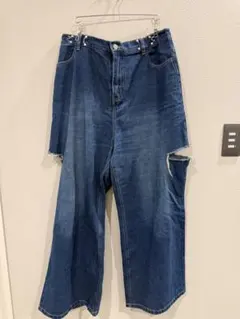 カットオフデザイン ワイドパンツ ダークブルー
