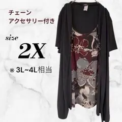 大きいサイズ 【3L～4L】華やか アンサンブル風 トップス 2X チュニック