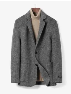 グレー ウール混紡 テーラードジャケット