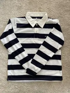 モンベル　WICラガーシャツ　長袖ポロシャツ　白X紺ストライプ　150